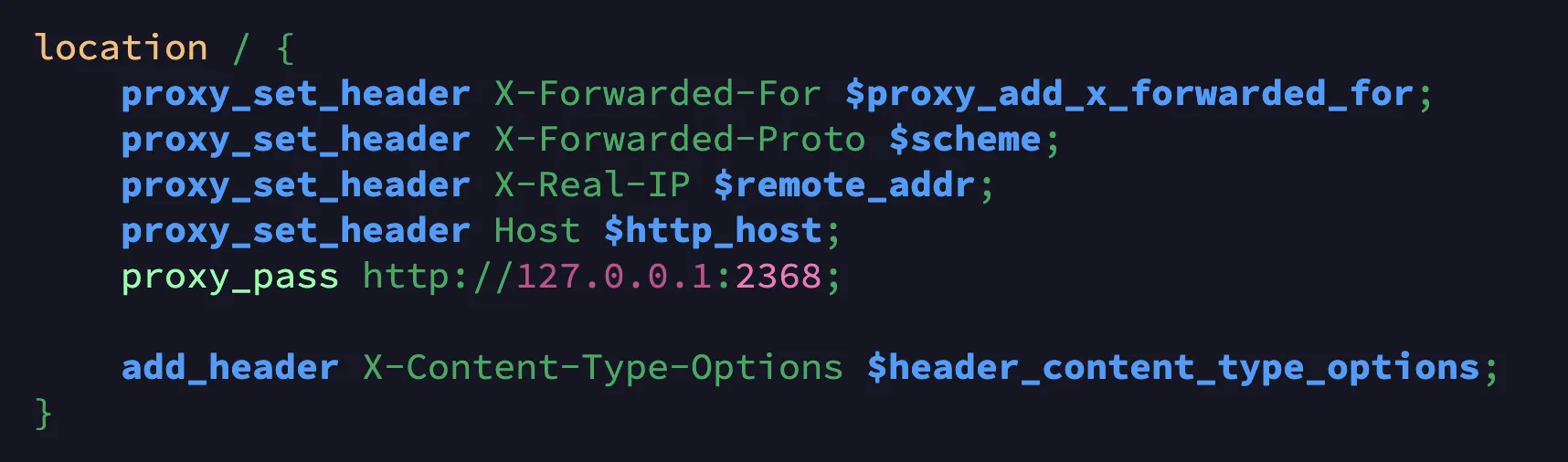 default nginx location block